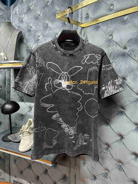 

23ss men's designer t-shirt summer women's t-shirt fashion pure cotton thickened washable old printed men's casual short slee, White;black