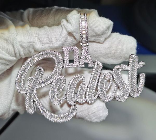 

iced out hiphop baguette letter pendant necklace for men micro pave bling 5a cubic zirconia cuban rope chain punk rapper jewelry3314002, Silver
