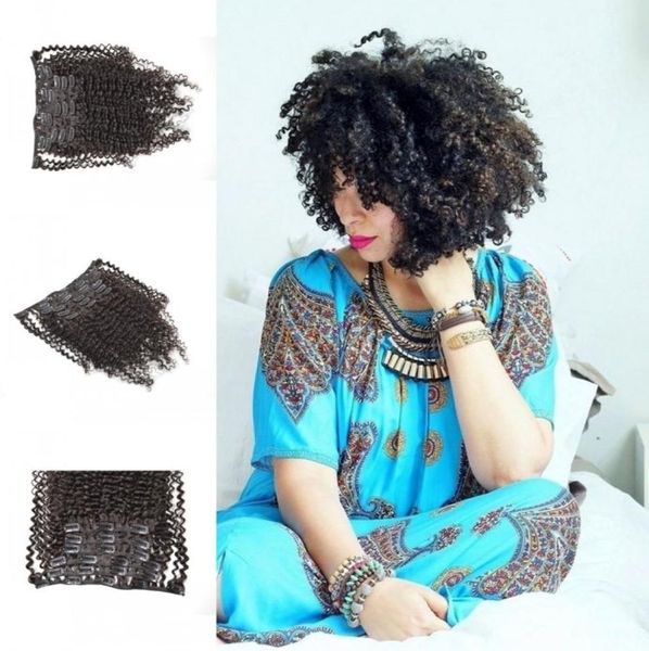 

beautiful afro kinky curly virgin cambodian hair clips ins 7pcsset black clip in hair extensions real human hair 120gset geasy1611225, Black;brown