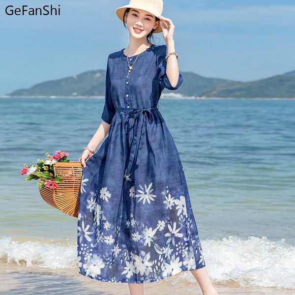 

dresses 2022 new fashion print floral beach chic travel casual dress cotton linen loose summer dress oversize women dresses, Black;gray
