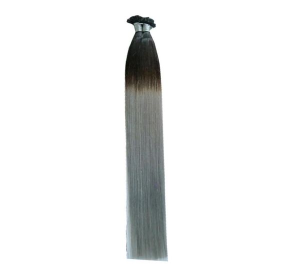 

human indian remy u tip hair extensions nail tip virgin hair 16quot22quot color ombre t1bgray 200s 200glot4010552, Black