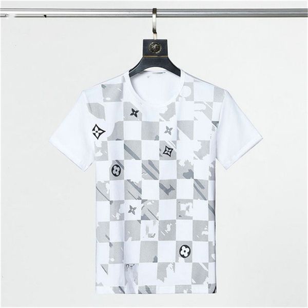 

summer new men's t-shirt high-end printed geometric pattern round neck short sleeve t-shirt elite white-collar workers love handsome su, White;black