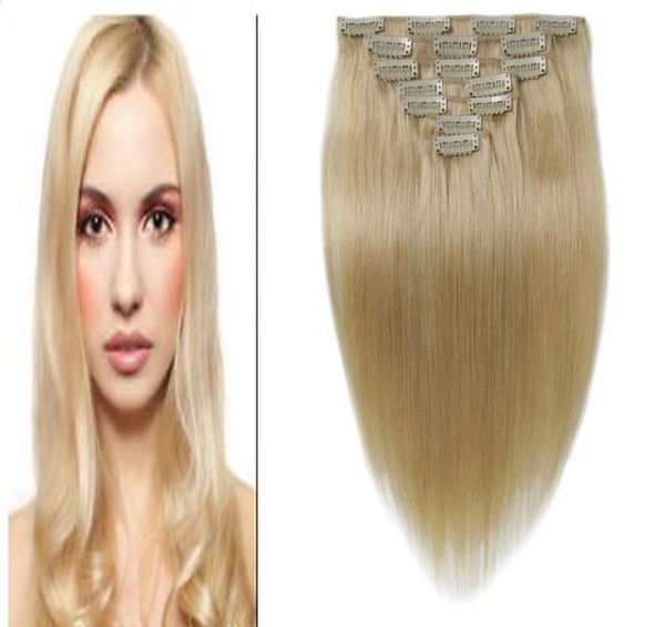 

straight human hair clip in blonde extensions color 613 7 pcs 100g real hair clip in extensions blonde clip in hair extension3016265, Black;brown