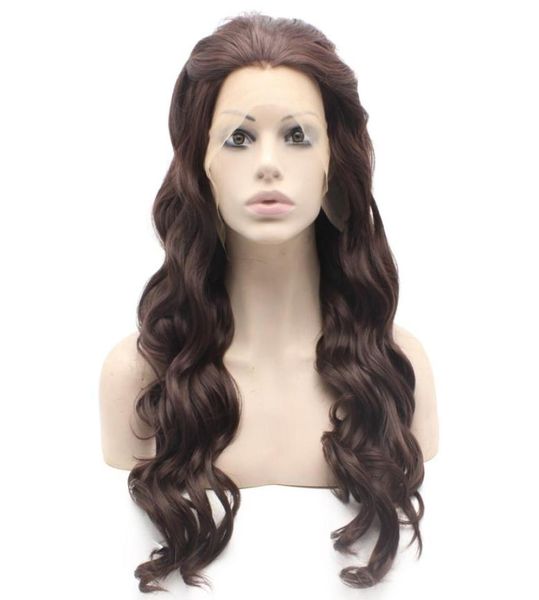 

long wavy dark auburn heat friendly natural lace front synthetic wig9048899, Black