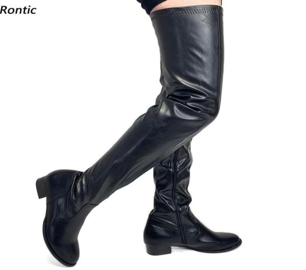 

rontic personal customize women winter thigh boots faux leather flat heels round toe elegant black casual shoes us size 5207128590