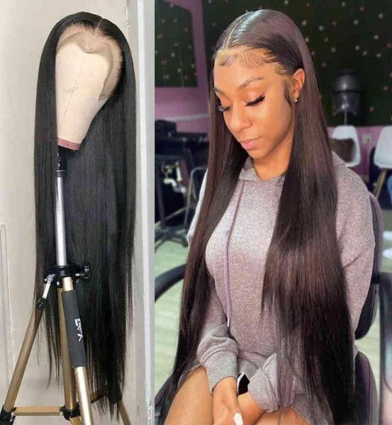 

13x4 straight lace front wig human hair wigs for women human hair 30 inch full hd transparent lace frontal wig brazilian bob wig 23974078, Black