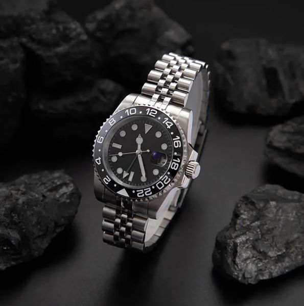 

new mens watch automatic ceramics watches 40mm full stainless steel gliding clasp water resistant wristwatches sapphire super luminous wrist, Slivery;black