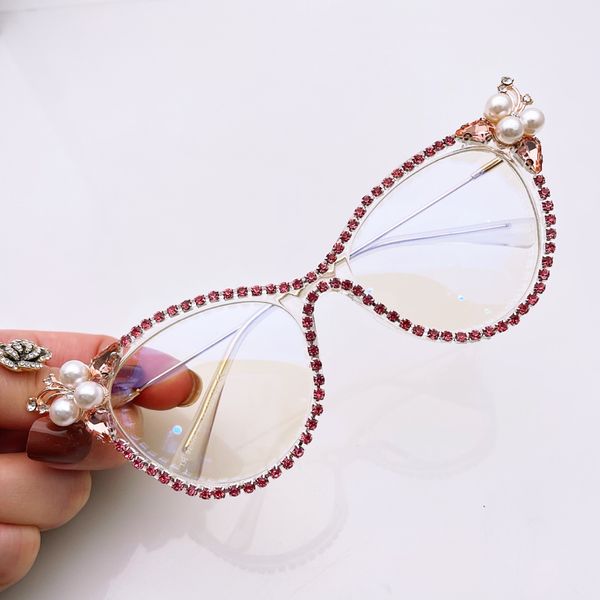 

designer eyeglass frame with diamond and pearl inlay, fashionable and trendy, anti-blue light lenses, clear lens for exquisite gifts daily w, White;black