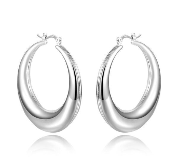 

925 sterling silver hollow oval hoop earrings small012342349035, Golden;silver