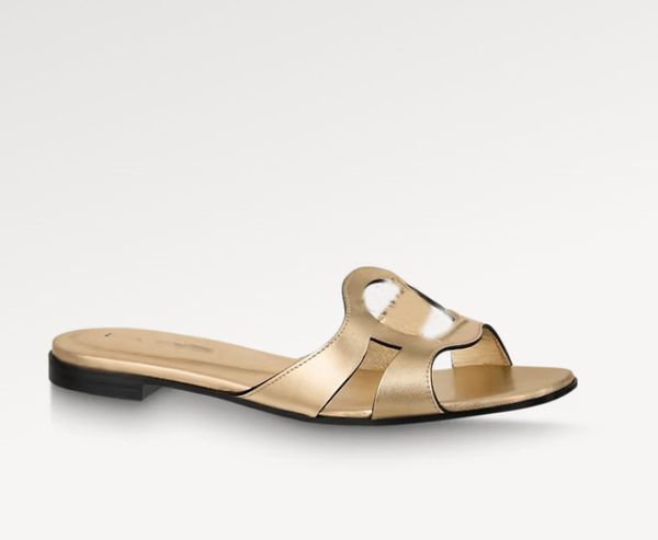 

2023 women designer slippers lsola flat mule summer metallic calfskin leather slides beach sandals size eur 35-43, Black