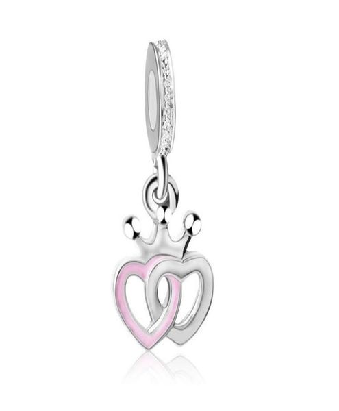

fit pandora charm bracelet pink enamel double heart dangle silver enamel charms pendant bead 925 silver dangle diy jewelry europea3835928, Black