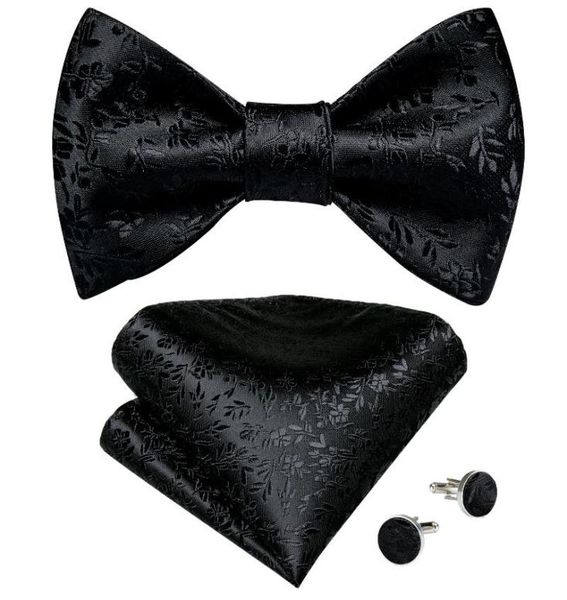 

bow ties black floral solid self tie men fashion butterfly silk formal business wedding party bowtie handkerchief set dibangu5851971, Black;gray