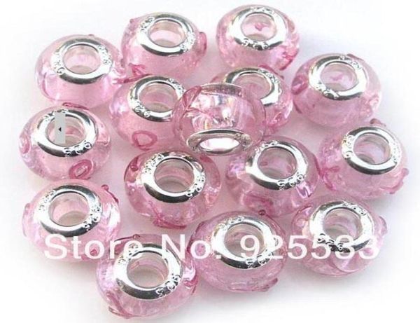 

mix color charms 14mm glass 925 stering silver plated core pink silk ribbon big hole loose beads fit european jewelry braclet char4103868, Crystal