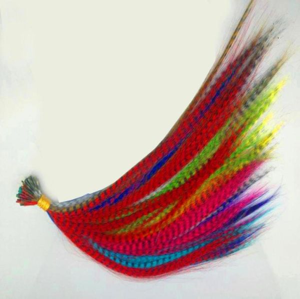 

whole1000pcs 16inch 12colors available straight grizzly feather hair extensions heat resistant hairpiece with beads and 2305036, Black