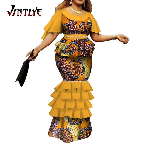 

dress african dresses for women bazin riche traditional african wax print long mermaid dresses women unique sleeve clothing wy7115, White