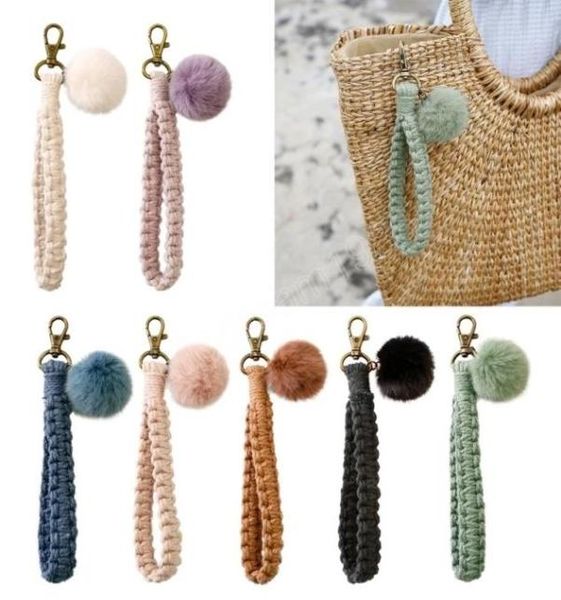 

bohemia macrame braided wristlet ball keychain trinket car key bag purse phone pendant lanyard rope strap party gift decor4381041, Silver