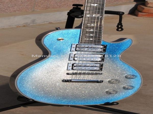 

rare ace frehley big sparkle metallic blue burst silver electric guitar mirror truss rod 3 chrome cover pickups grover tuners5748891