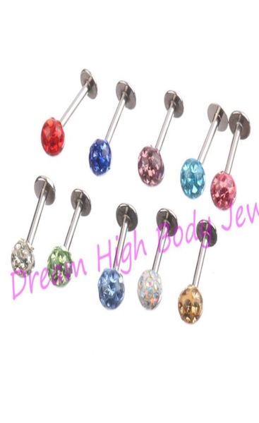 

crystal gem labret traguslip ring stud bar body piercing 4mm ball shambhala resin16gauge 6mm 8mm 10mm 50pcs lot whole5562748, Black