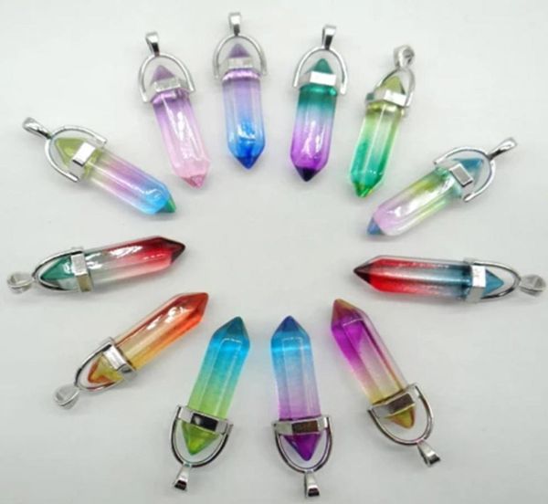 

natural stone accessories quartz crystal lapis turquoises tiger eye opal hexagonal charm pendants diy jewelry women men necklaces6410644, Silver