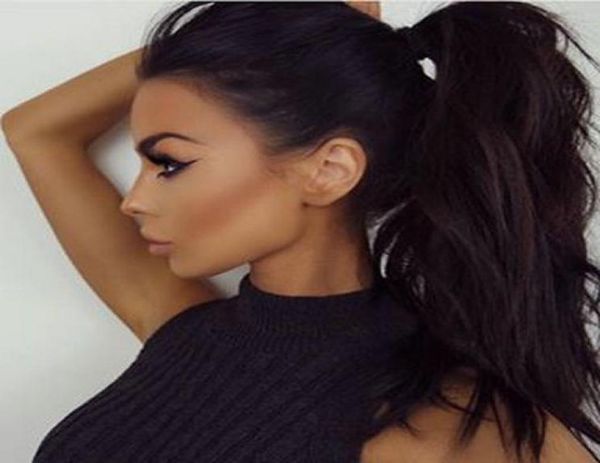 

ponytail human hair extensions wrap around wet wavy real remy curly clip in human hair ponytail 120g 4colors3572072, Black