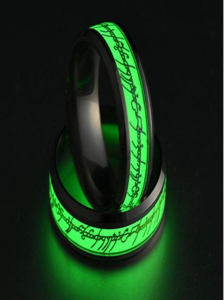 

new stainless steel the lord of ring fluorescent glowing logo finger rings glow in the dark gold silver pattern rings lort drop sh1564625