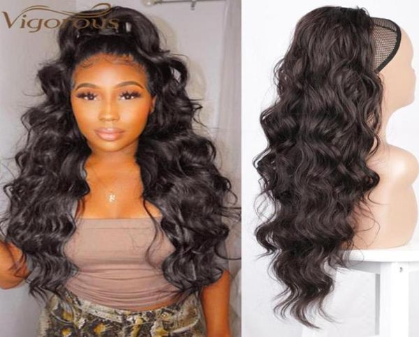 

synthetic wigs vigorous long body wavy drawstring ponytail for women wave hair clip in hairpiece black fake73968126947948