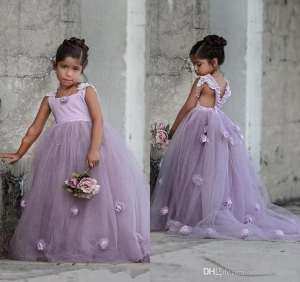 

lovely lavender flower girls dresses hand made flowers backless arabic girl pageant dress custom made tulle girl dress7798011, White;blue