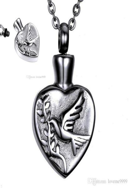 

openable stainless steel memorial cremation peace dove heart ashes urn pendant necklace keepsake men women jewelry ur9445423, Silver