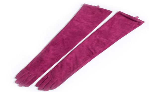 

60cm236quot long classic plain real suede leather evening opera long gloves multi colors1228264, Blue;gray