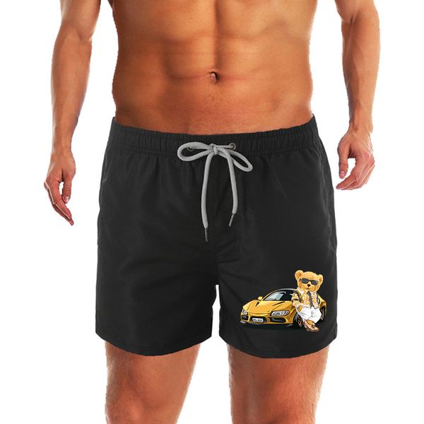 

sports car teddy bear mens beach shorts quick drying swimsuit trunks colorful swimwear summer silm fit male clothing casual