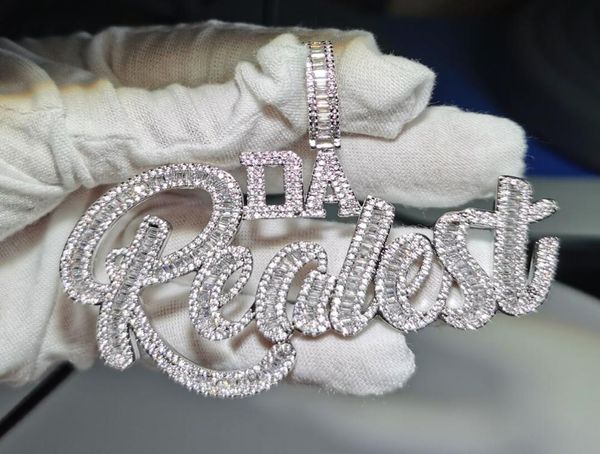 

iced out hiphop baguette letter pendant necklace for men micro pave bling 5a cubic zirconia cuban rope chain punk rapper jewelry9020011, Silver