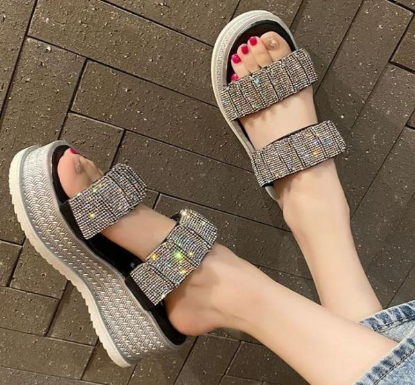 

summer platform slippers fashion fairy wind rhinestone sponge cake high heel outdoor comfort nonslip foot massage shopping sandal2030636, Black