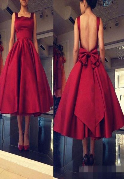 

dark red tea length cocktail dresses little red square neck backless formal party gowns vintage with bow sash under9573105, Black