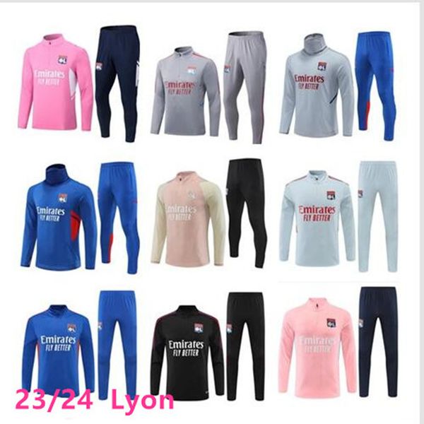 

23 24 lyon tracksuit soccer jerseys set survetement 22 23 lyonnais tracksuit l.paqueta ol aouar football training suit jogging sets, Black
