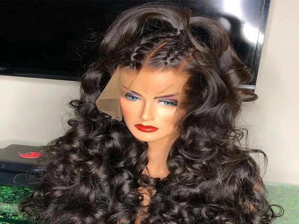 

250 density brazilian hair body wave full lace front wig transparent lace blackblonde red wigs for women synthetic6937327, Black