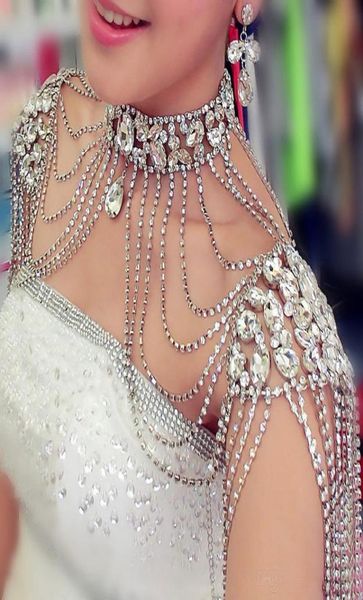 

sumermer vintage wedding party body shoulder chain bridal shoulder necklace chain rhinestone drop necklace earring jewelry crysta6211806, White