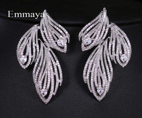 

emmaya elegant leaf shaped cubic zirconia crystal bridal long earrings luxury wedding jewelry for brides party gift cx2006062445621, Golden;silver