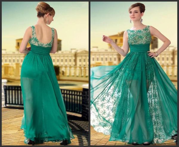 

fashion see through green lace long prom dresses evening gowns green chiffon sheath column bateau sleeveless floor length zipper c2754588, Black