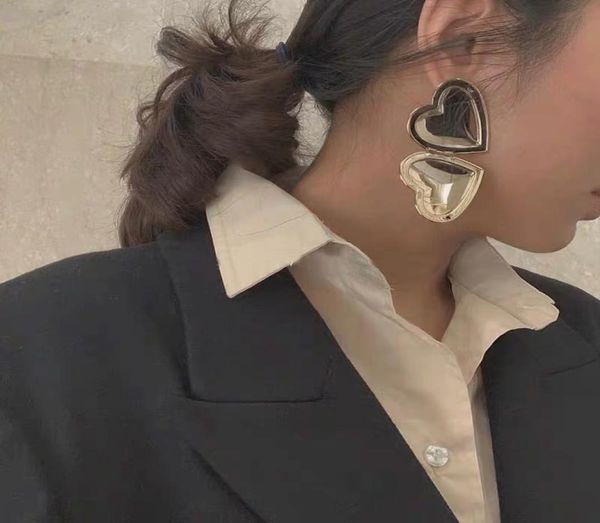 

rongho romantic small big metal heart earrings for women disco party earring femme hiphop jewelry punk heart earring hyperbole bij1105684, Golden;silver