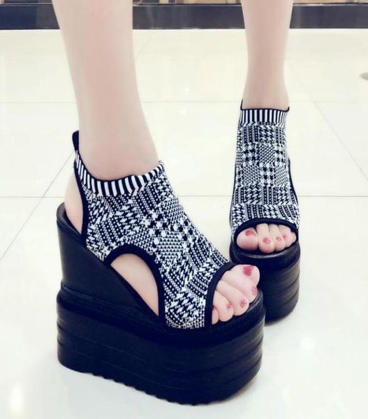 

summer fashion women039s sandals 13 cm heels wedge platform shoes bling leather high heels sandals for women gladiator sneakers5754738, Black