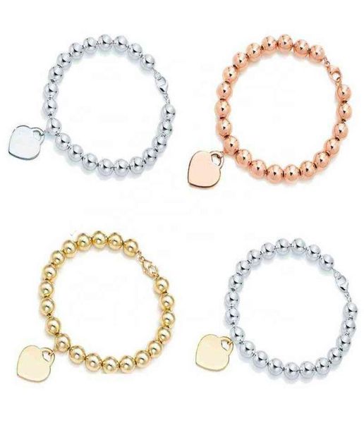 

s925 sterling 8mmbead silver heartshaped bracelet lovers love brand design 8mm bead ball bracelet aa2203151132691, Golden;silver