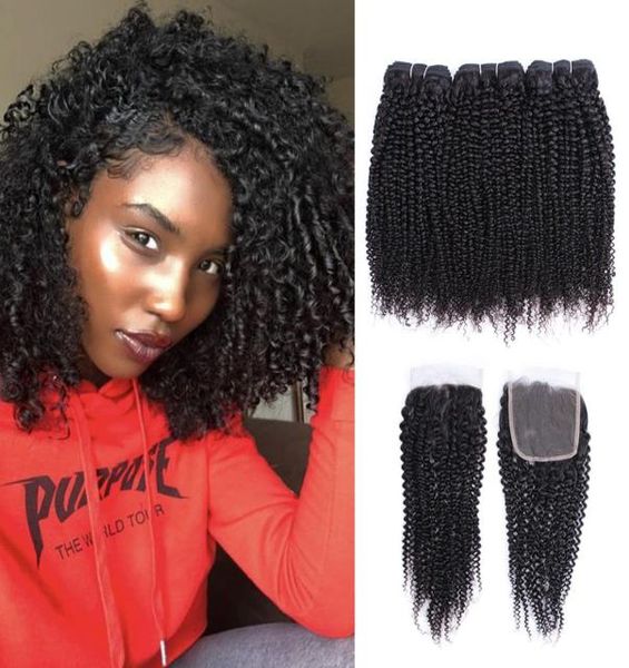 

afro kinky curly hair bundles with closure brazilian virgin hair 3 bundles with 4x4 lace closure 1028 inch remy human hair extens8012482, Black;brown