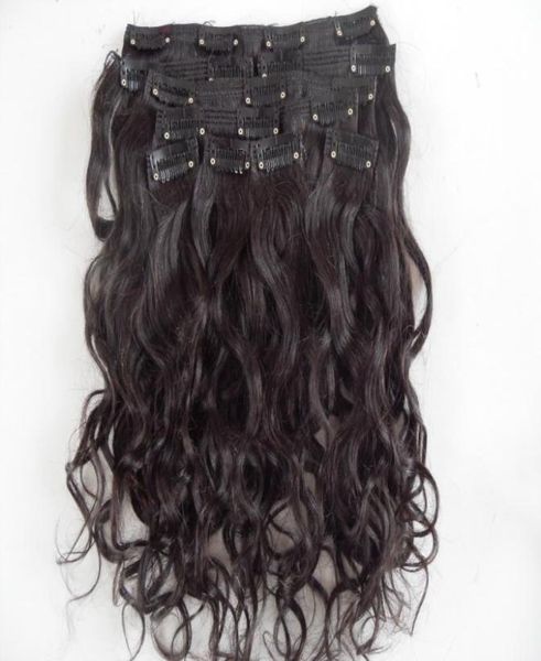 

mongolian human virgin hair extensions 9 pieces clip in hair curly hair dark brown natural black color8276135, Black;brown