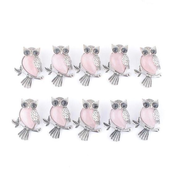 

pendant necklaces vintage copper plated pendants owl shape cute natural stone rose quartz beads women man jewelry wholes dh24124224, Silver