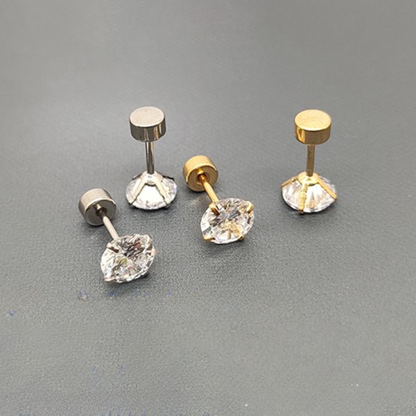

designer earrings titanium steel diamond-encrusted earrings simple barbell titanium steel earrings, Golden;silver