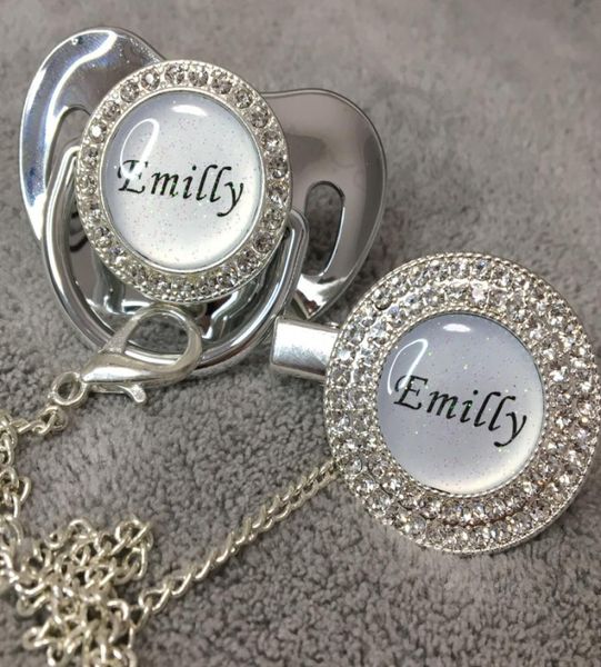 

miyocar custom any glitter name po silver bling pacifier and pacifier clip silver bpa dummy bling glitter design 1bg lj23019809