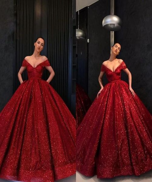 

2020 glitter sequined wine red evening quinceanera dresses ball gown v neck cap short sleeves with pockets birthday party prom for5072031, Black;red