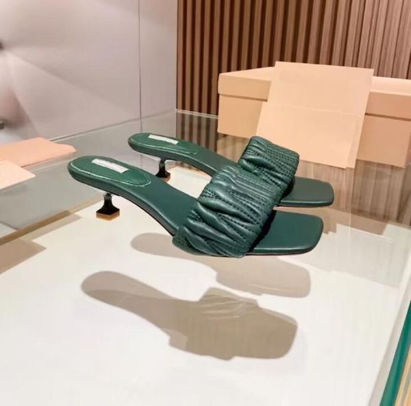 

genuine leather women039s slippers fashion pleated sewing highheeled sandals 2 55 cm runway party dress shoes matching 7069950, Black