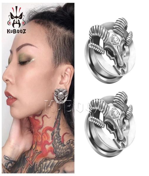 

kubooz stainless steel sheep head ear plugs tunnels body piercing jewelry earrings stretchers whole 6mm to 25mm 30pcs24255902676827, Silver