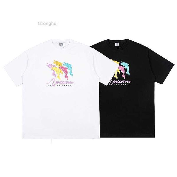 

high edition 2023 summer new vite cute veements colorful dolphin graffiti print men's and women's short sleeve t-shirt 0r1k, White;black